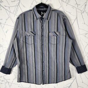 Age of Wisdom Blue Stripe Cotton Blend Pearl Snap Flip Cuff Western Shirt